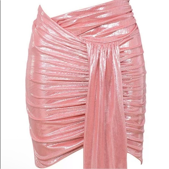 House of CB Shahja pink metallic ruched mini skirt Size Medium - Picture 4 of 9
